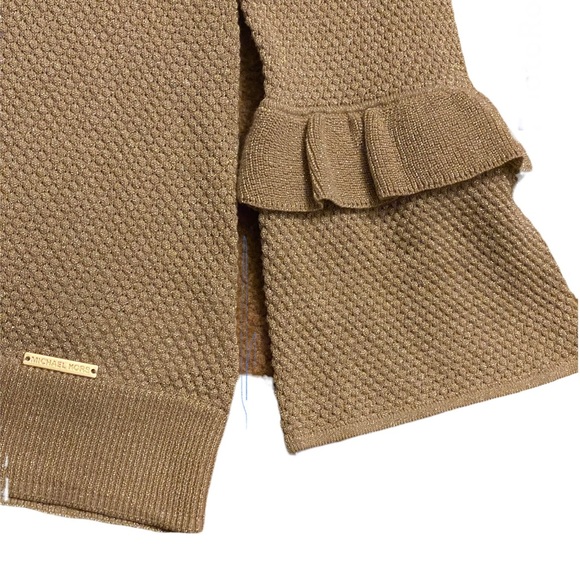Michael Kors sweater.  Gold metallic long sleeves with ruffle wrists Size small - Picture 2 of 2